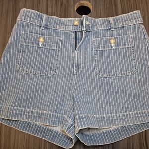 Ann Taylor Loft Striped Blue Women's Denim Shorts Size 10